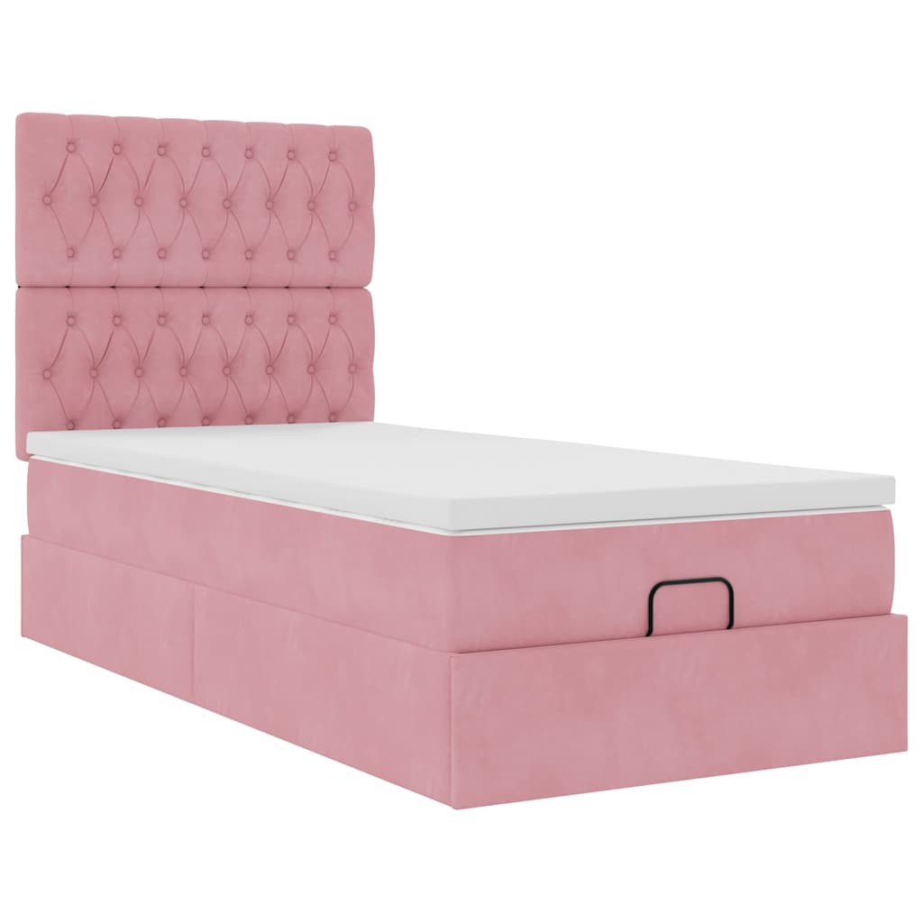 Struttura Letto Pouf con Materassi Rosa 100x200 cm Velluto - homemem39