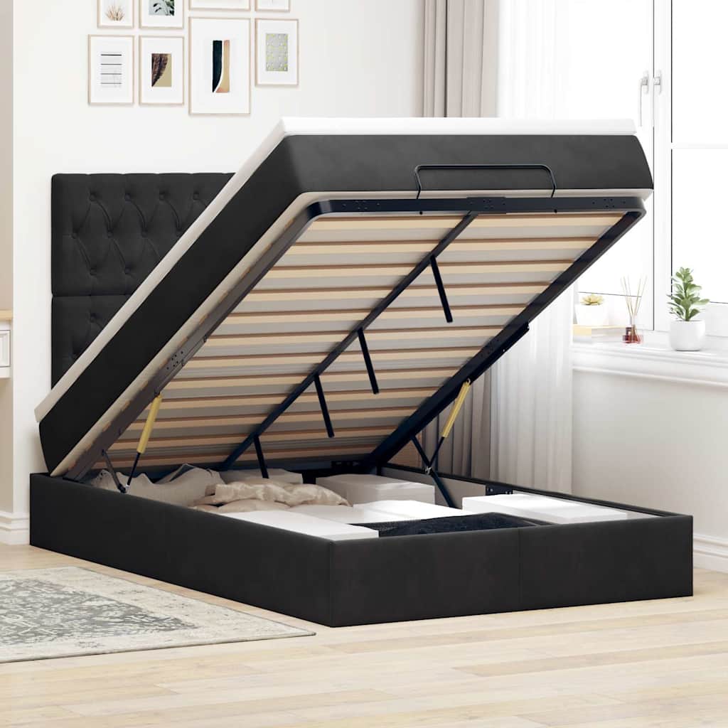 Struttura Letto Pouf con Materassi Nero 120x190 cm Velluto | homemem39