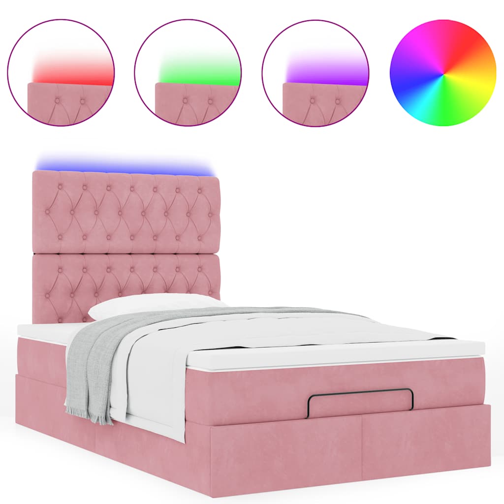 Struttura Letto Pouf con Materassi Rosa 120x190 cm Velluto | homemem39