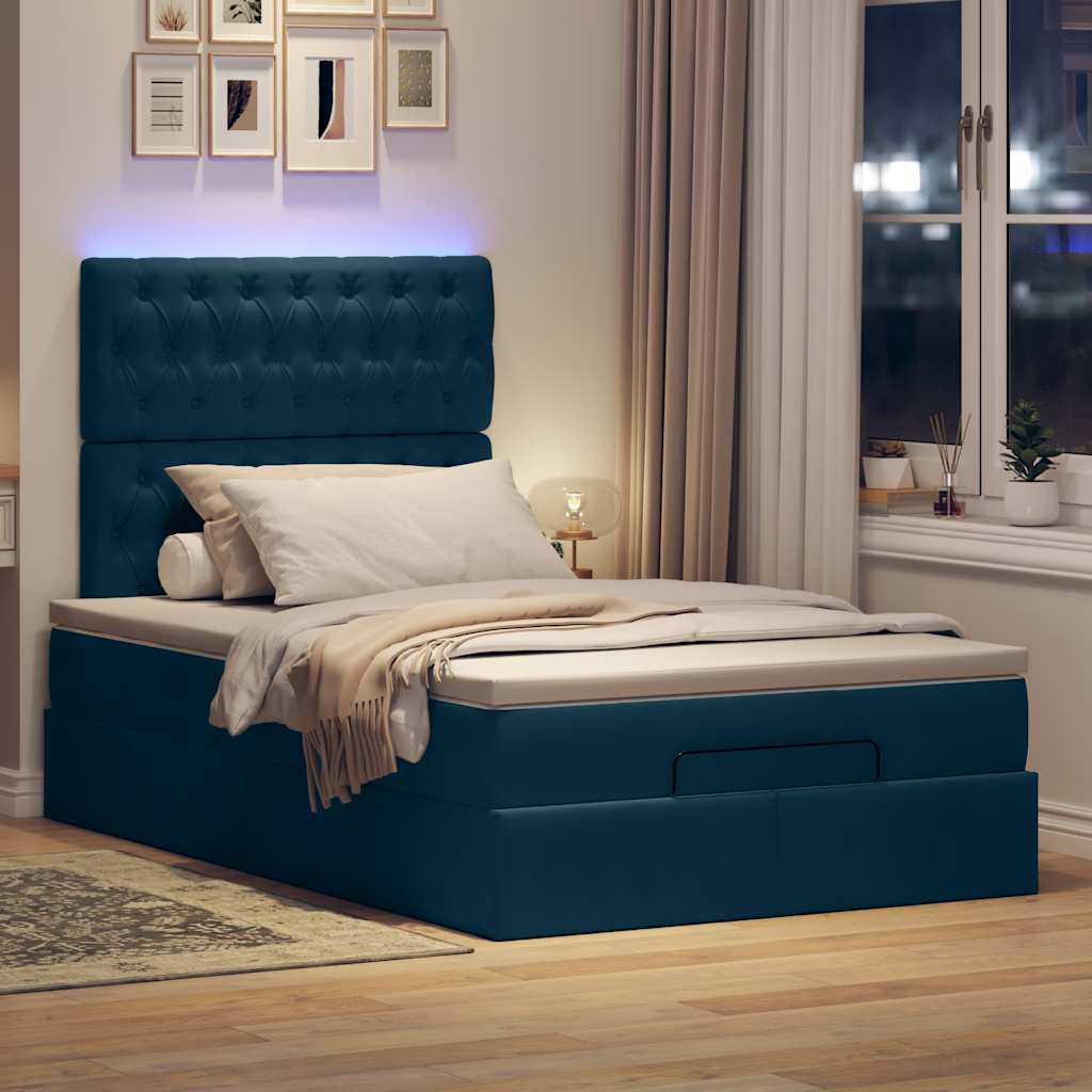 Struttura Letto Pouf con Materassi Blu Scuro 120x200 cm Velluto | homemem39