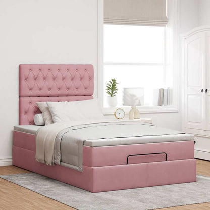 Struttura Letto Pouf con Materasso Rosa 120x200 cm Velluto | homemem39