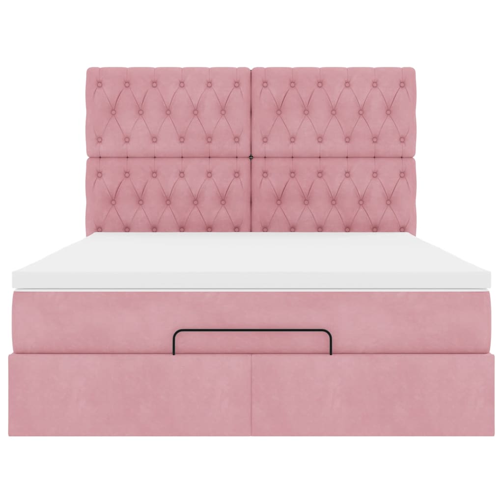 Struttura Letto Pouf con Materassi Rosa 140x190 cm in Velluto | homemem39