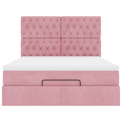 Struttura Letto Pouf con Materassi Rosa 140x190 cm in Velluto | homemem39