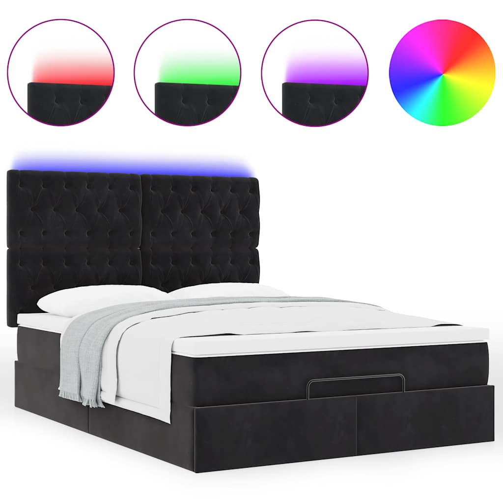 Struttura Letto Pouf con Materassi Nero 140x200 cm in Velluto | homemem39