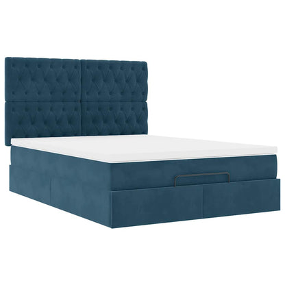 Struttura Letto Pouf con Materassi Blu 140x200cm in Velluto