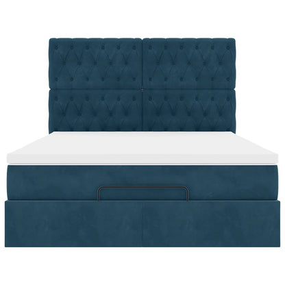Struttura Letto Pouf con Materassi Blu 140x200cm in Velluto