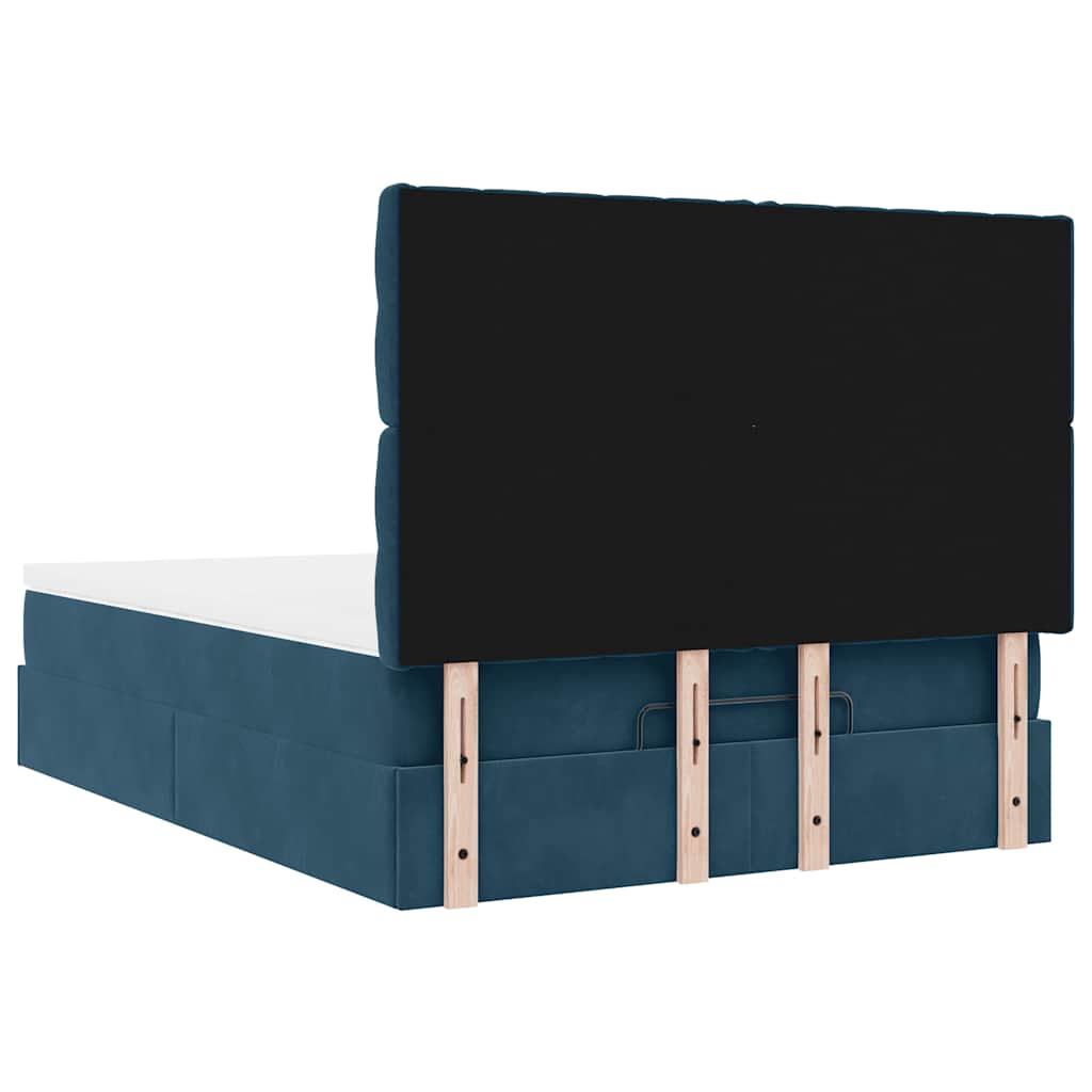 Struttura Letto Pouf con Materassi Blu 140x200cm in Velluto