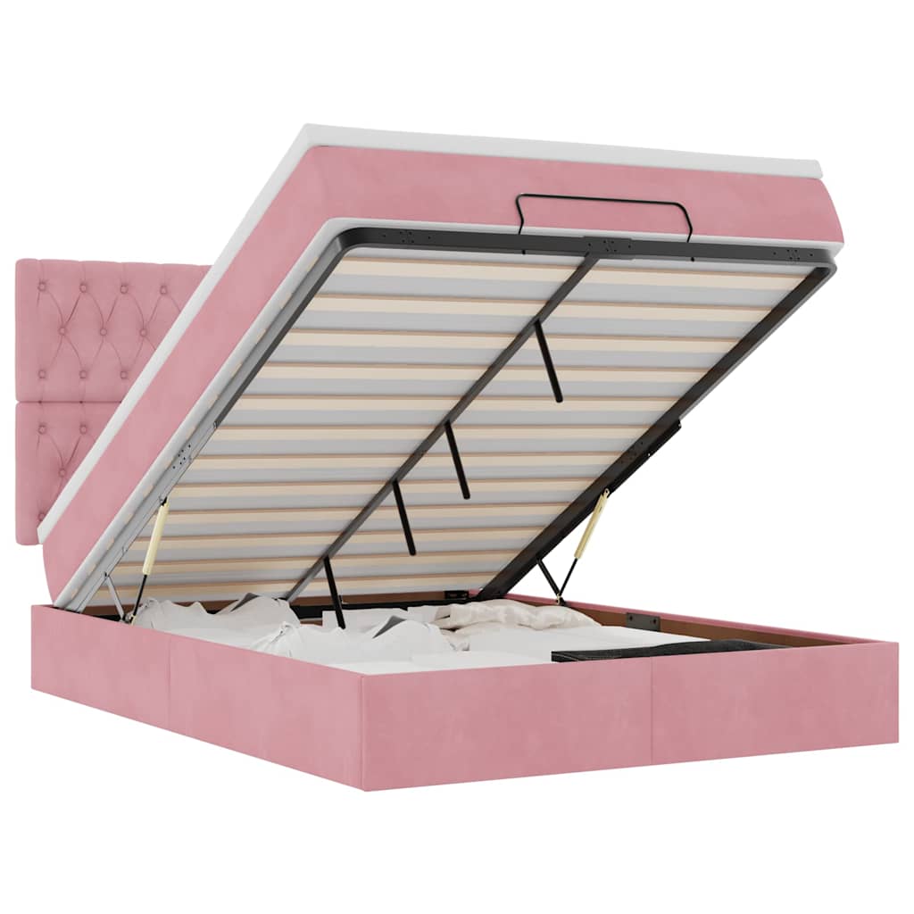 Struttura Letto Pouf con Materassi Rosa 140x200 cm in Velluto