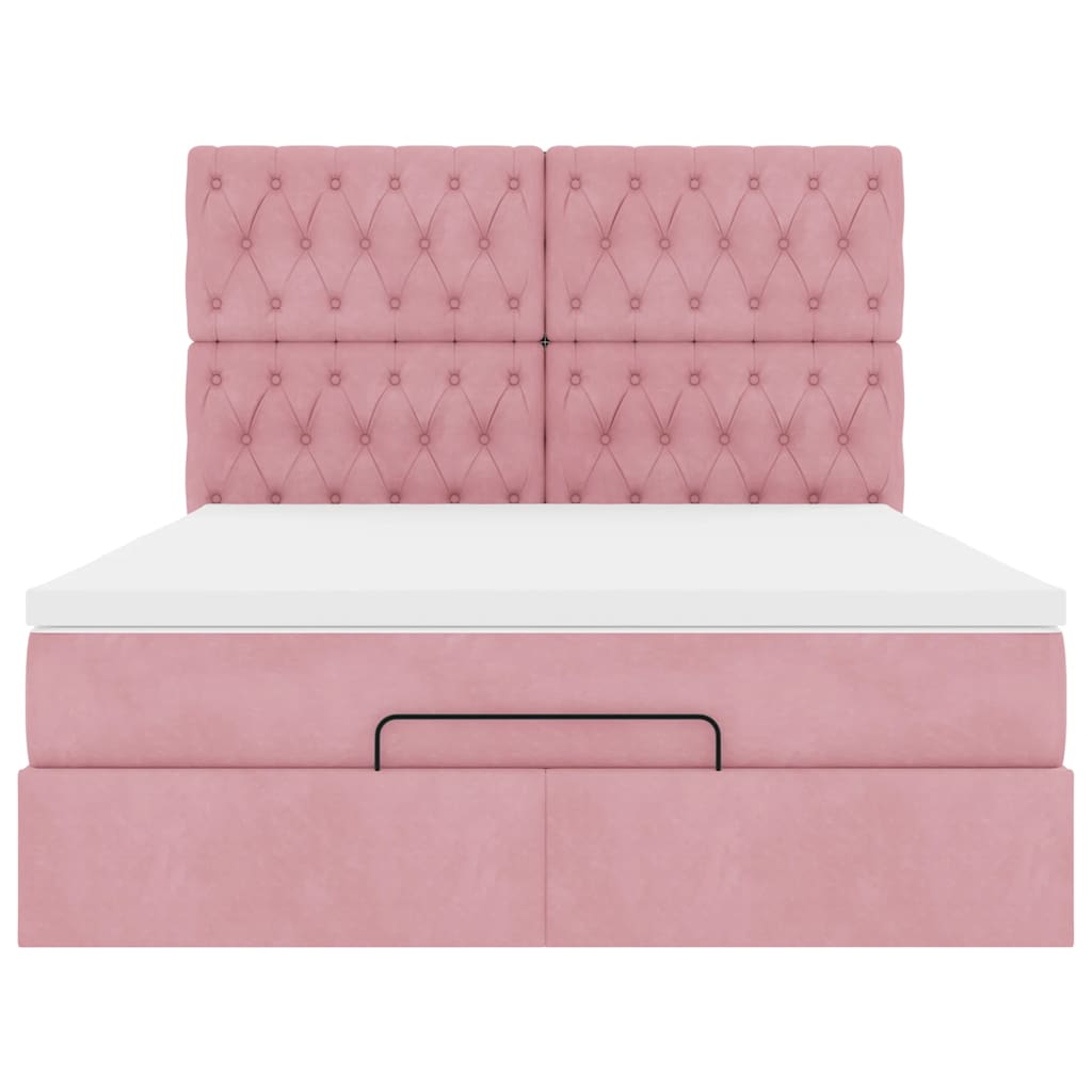 Struttura Letto Pouf con Materassi Rosa 140x200 cm in Velluto