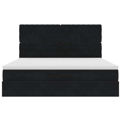 Struttura Letto Pouf con Materassi Nero 160x200 cm in Velluto - homemem39