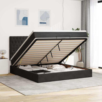 Struttura Letto Pouf con Materassi Nero 160x200 cm in Velluto