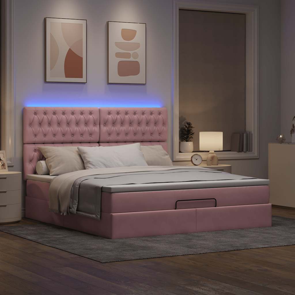 Struttura Letto Pouf con Materassi Rosa 160x200 cm Velluto | homemem39