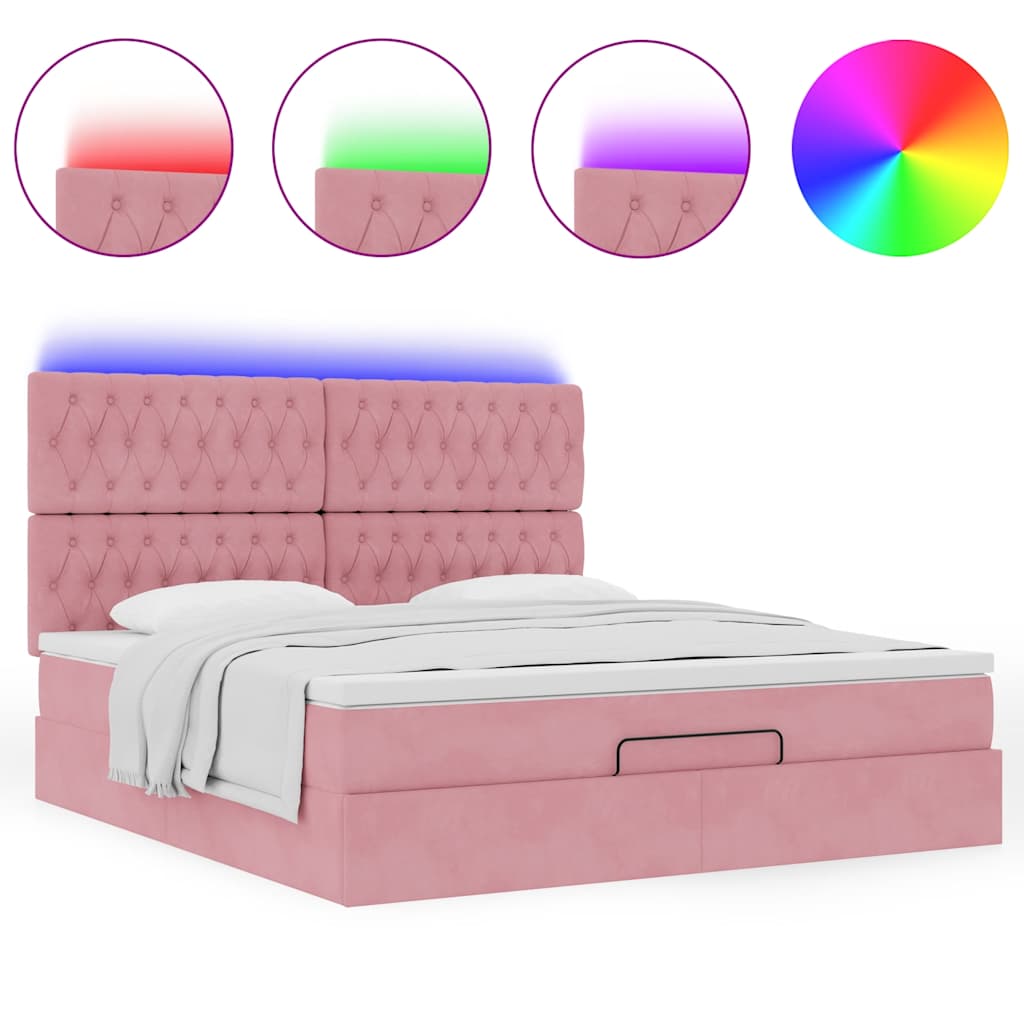 Struttura Letto Pouf con Materassi Rosa 160x200 cm Velluto | homemem39