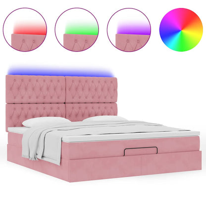 Struttura Letto Pouf con Materassi Rosa 160x200 cm Velluto | homemem39