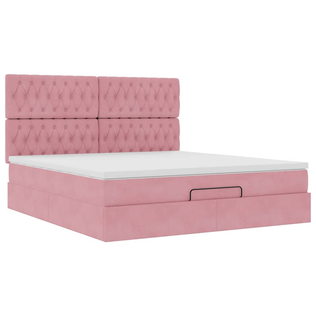 Struttura Letto Pouf con Materassi Rosa 160x200 cm Velluto | homemem39
