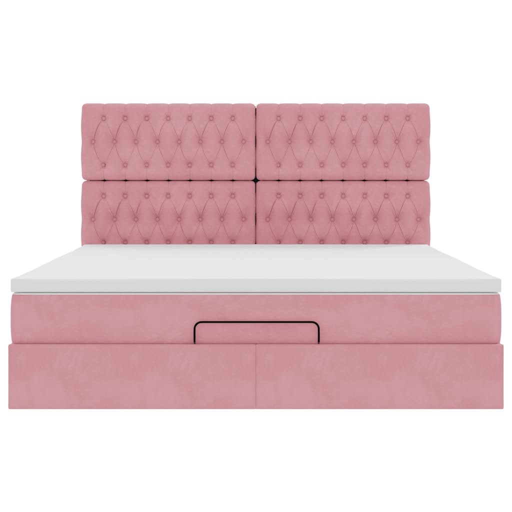 Struttura Letto Pouf con Materassi Rosa 160x200 cm Velluto | homemem39