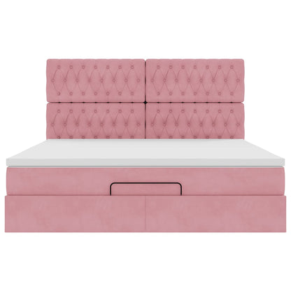 Struttura Letto Pouf con Materassi Rosa 160x200 cm Velluto | homemem39