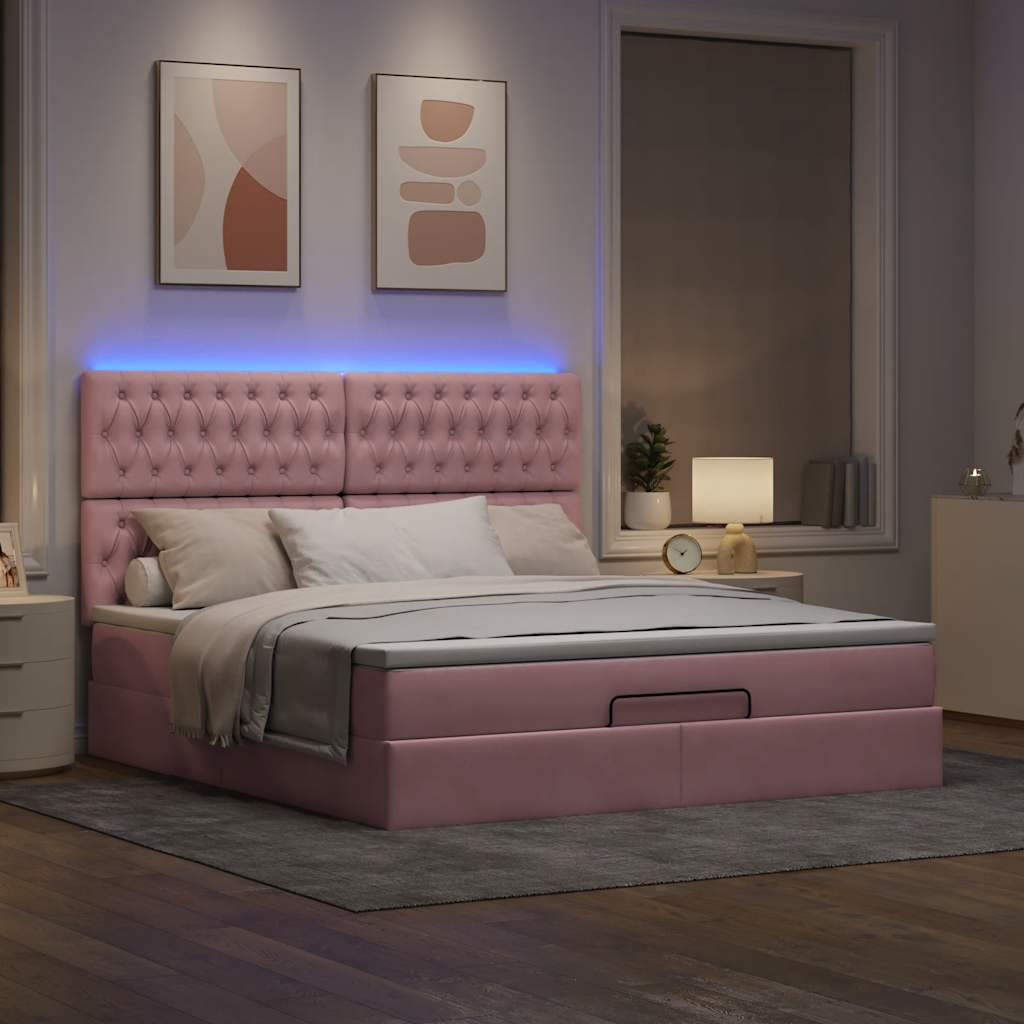 Struttura Letto Pouf con Materassi Rosa 180x200 cm Velluto | homemem39