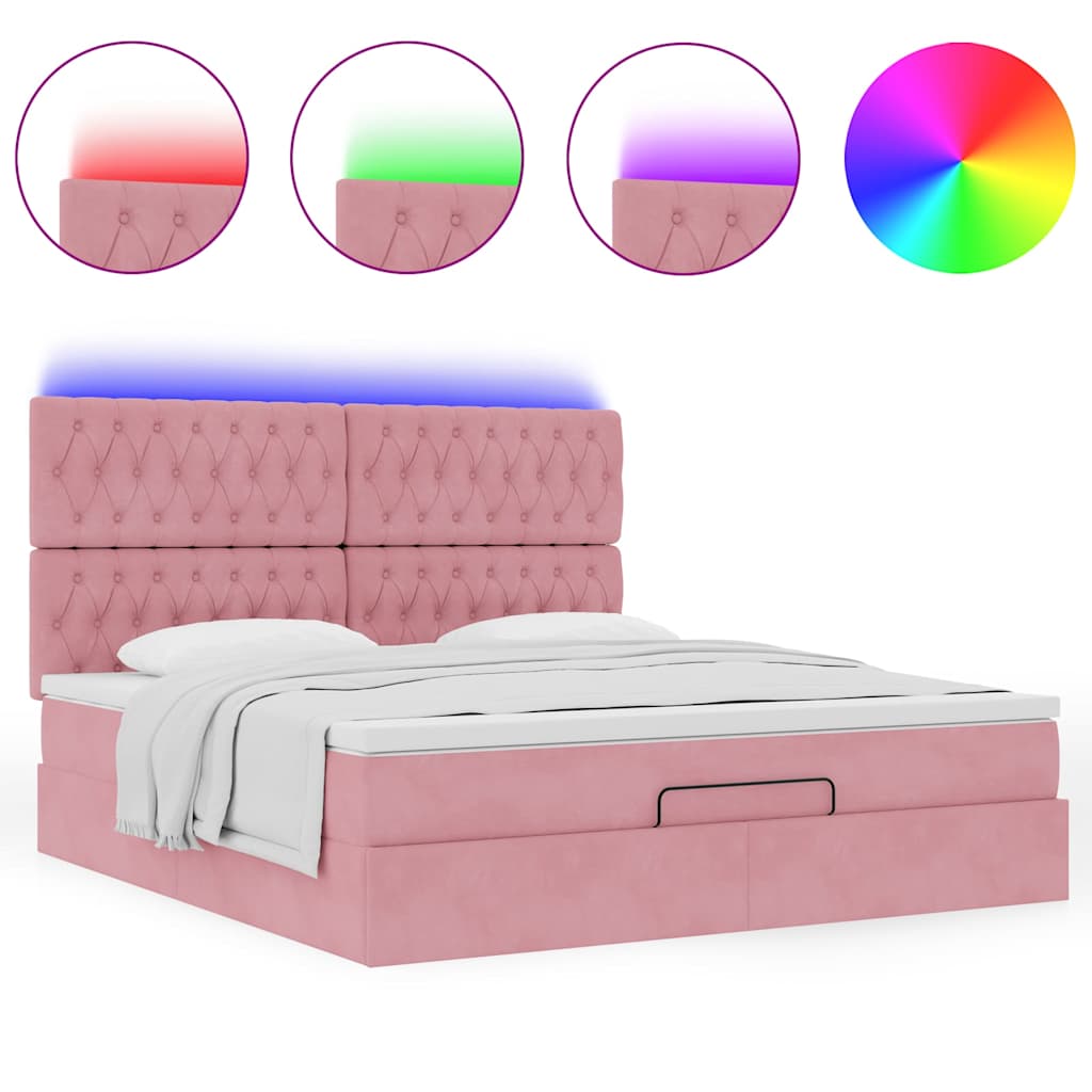 Struttura Letto Pouf con Materassi Rosa 180x200 cm Velluto | homemem39