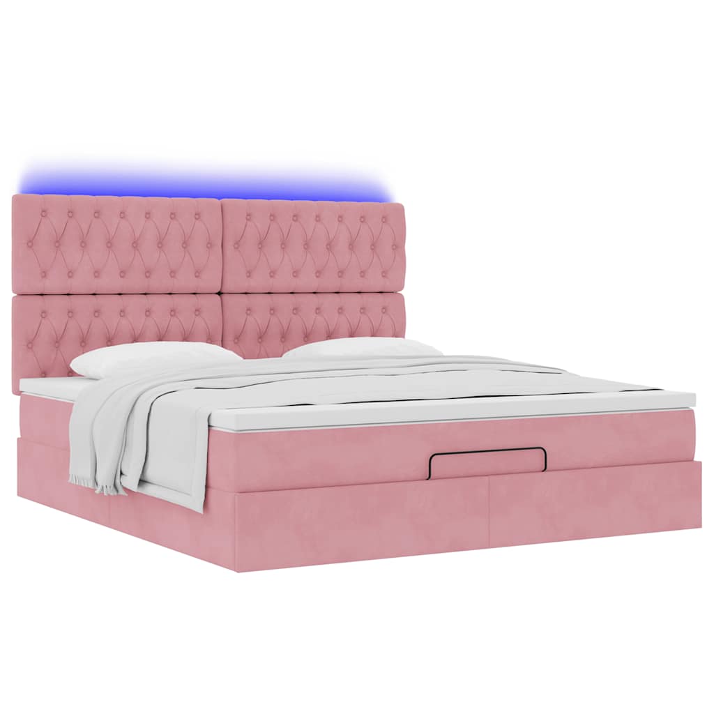 Struttura Letto Pouf con Materassi Rosa 180x200 cm Velluto | homemem39