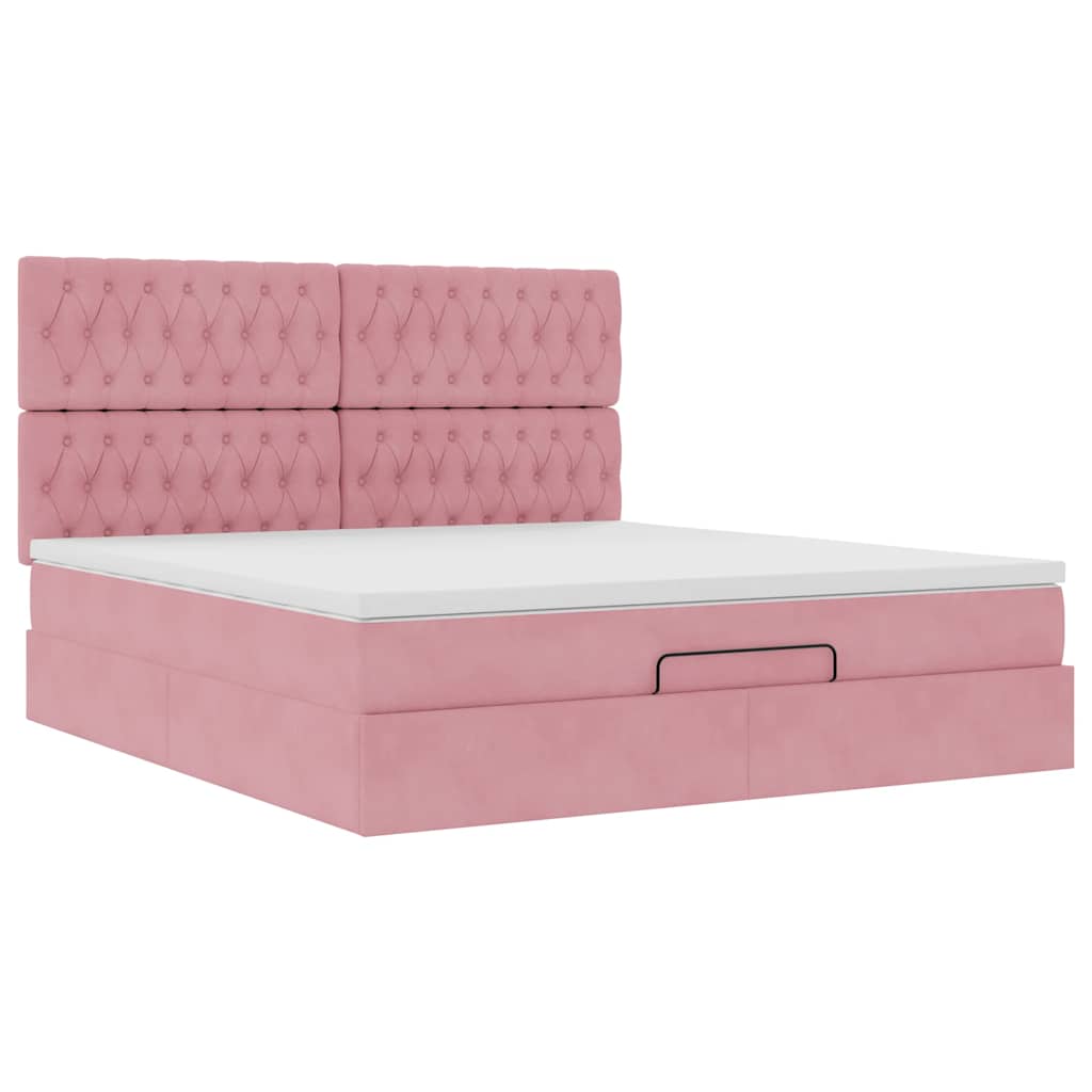 Struttura Letto Pouf con Materassi Rosa 180x200 cm Velluto | homemem39