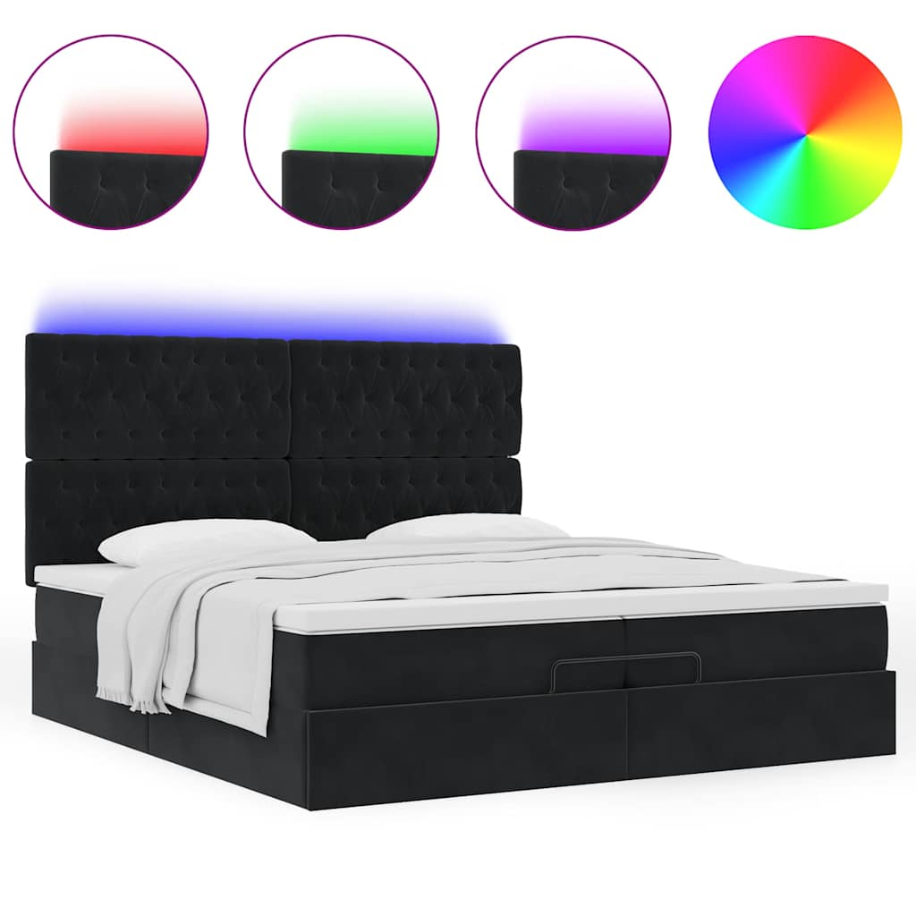 Struttura Letto Pouf con Materassi Nero 200x200 cm Velluto | homemem39