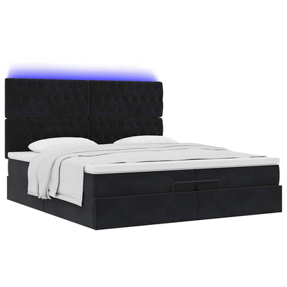 Struttura Letto Pouf con Materassi Nero 200x200 cm Velluto | homemem39