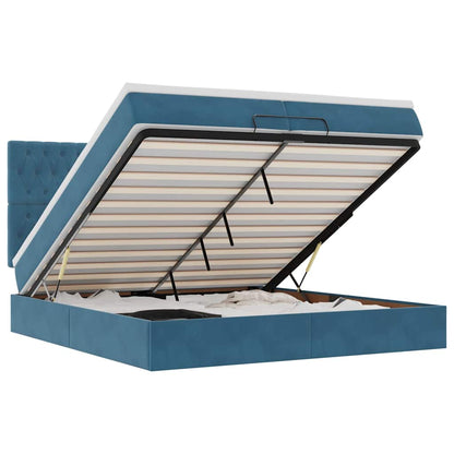 Pouf Letto con Materassi e LED Blu Scuro 200x200cm Velluto