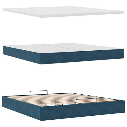 Pouf Letto con Materassi e LED Blu Scuro 200x200cm Velluto