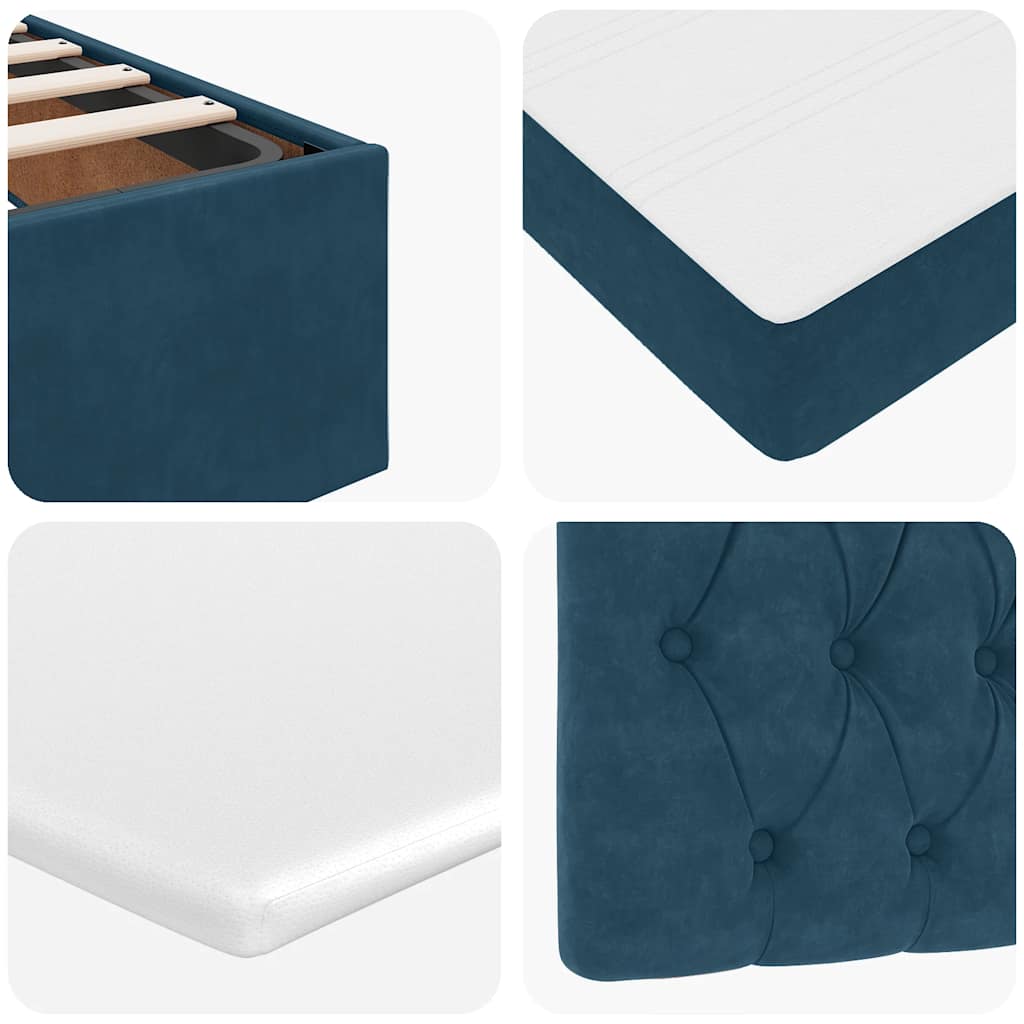 Pouf Letto con Materassi e LED Blu Scuro 200x200cm Velluto