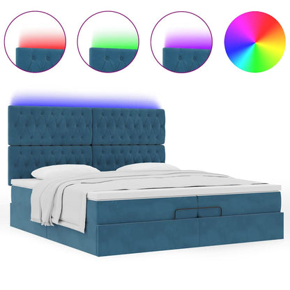 Pouf Letto con Materassi e LED Blu Scuro 200x200cm Velluto