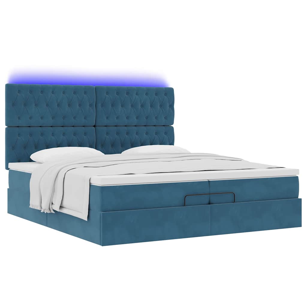 Pouf Letto con Materassi e LED Blu Scuro 200x200cm Velluto