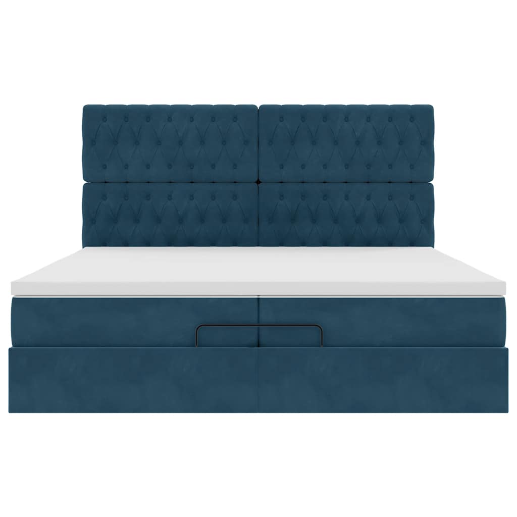 Pouf Letto con Materassi e LED Blu Scuro 200x200cm Velluto