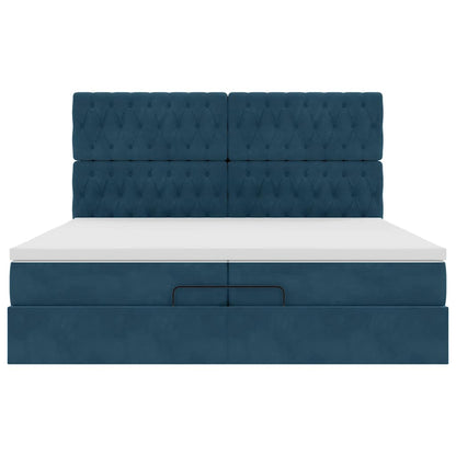 Pouf Letto con Materassi e LED Blu Scuro 200x200cm Velluto