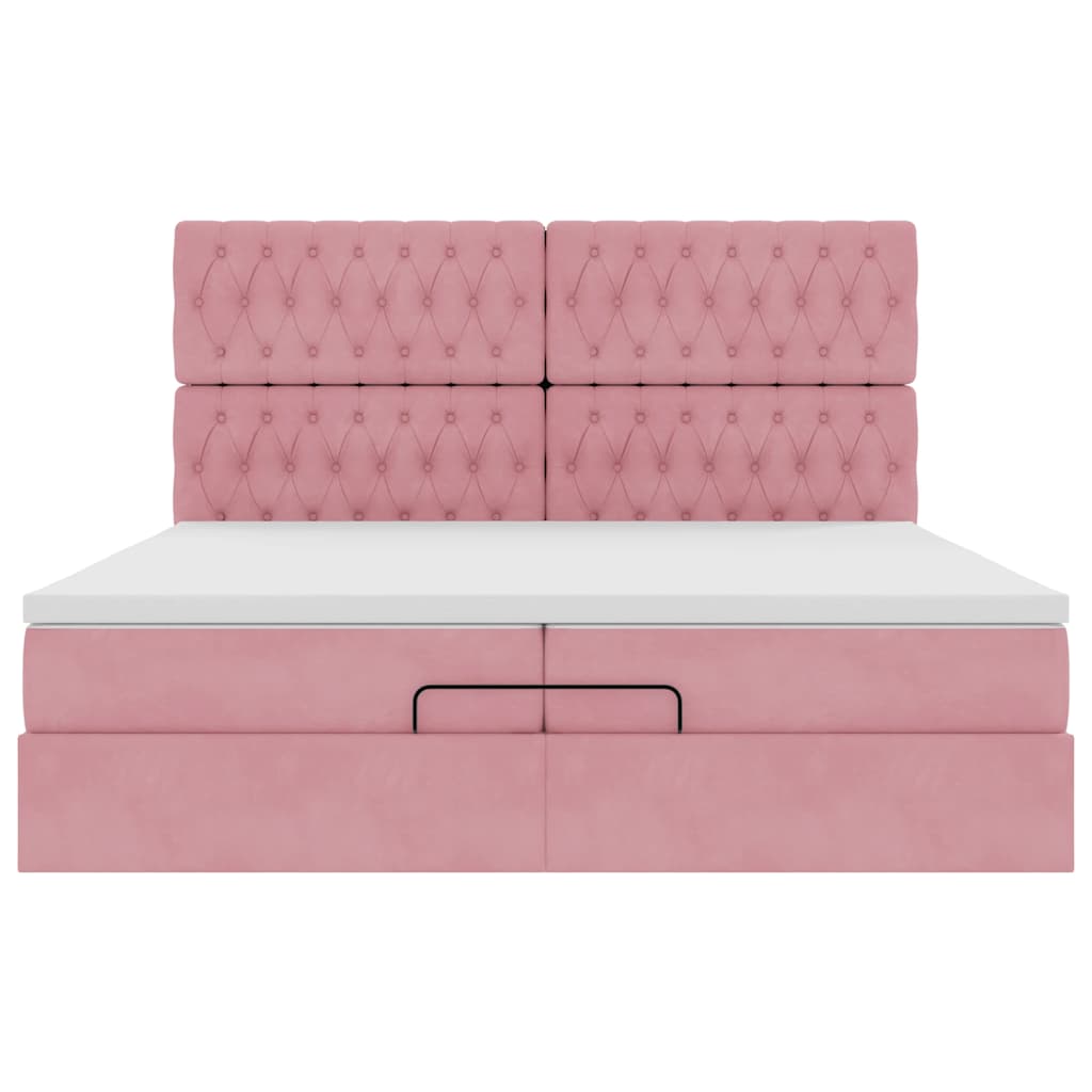 Struttura Letto Pouf con Materassi Rosa 200x200 cm Velluto