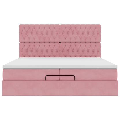 Struttura Letto Pouf con Materassi Rosa 200x200 cm Velluto