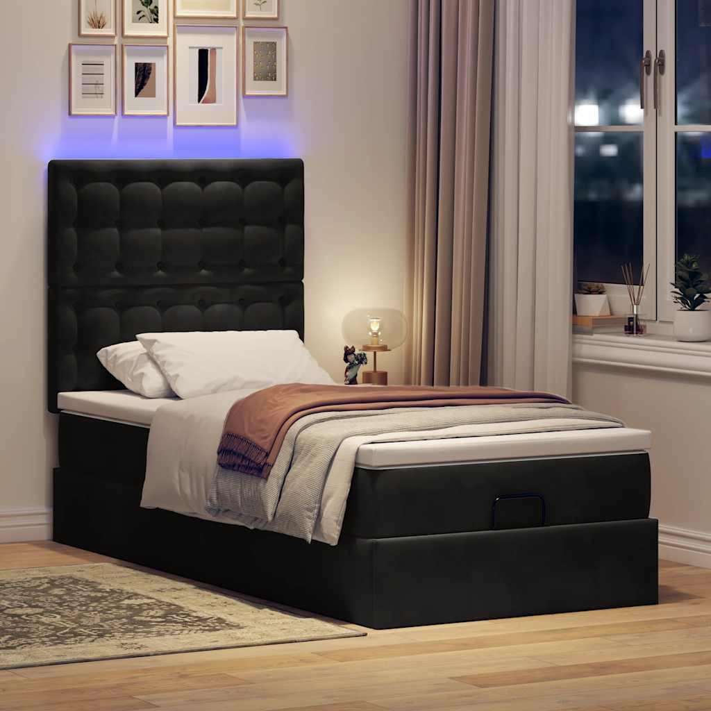 Struttura Letto Pouf con Materassi Nero 90x190 cm in Velluto | homemem39