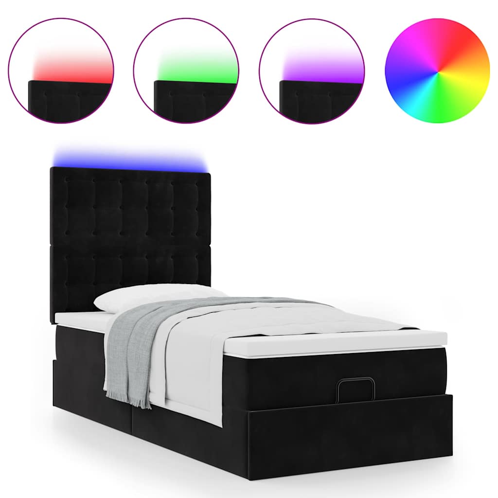 Struttura Letto Pouf con Materassi Nero 90x190 cm in Velluto | homemem39