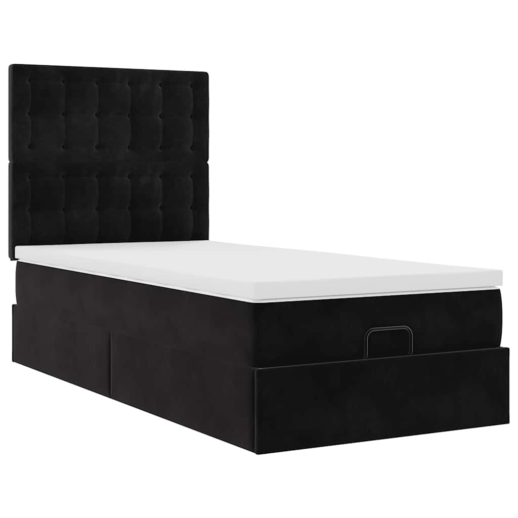 Struttura Letto Pouf con Materassi Nero 90x190 cm in Velluto | homemem39