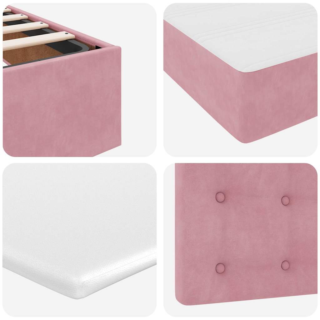 Struttura Letto Pouf con Materassi Rosa 90x200 cm in Velluto
