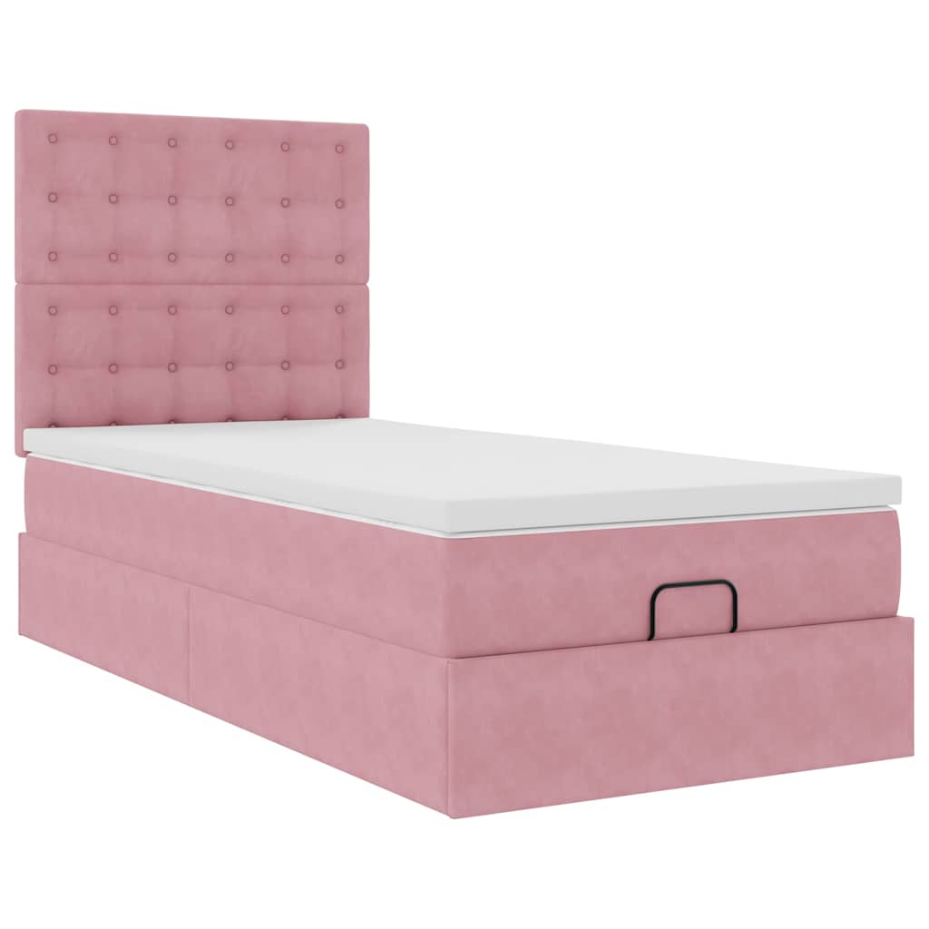 Struttura Letto Pouf con Materassi Rosa 90x200 cm in Velluto | homemem39