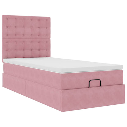 Struttura Letto Pouf con Materassi Rosa 90x200 cm in Velluto
