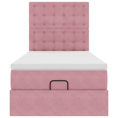 Struttura Letto Pouf con Materassi Rosa 90x200 cm in Velluto