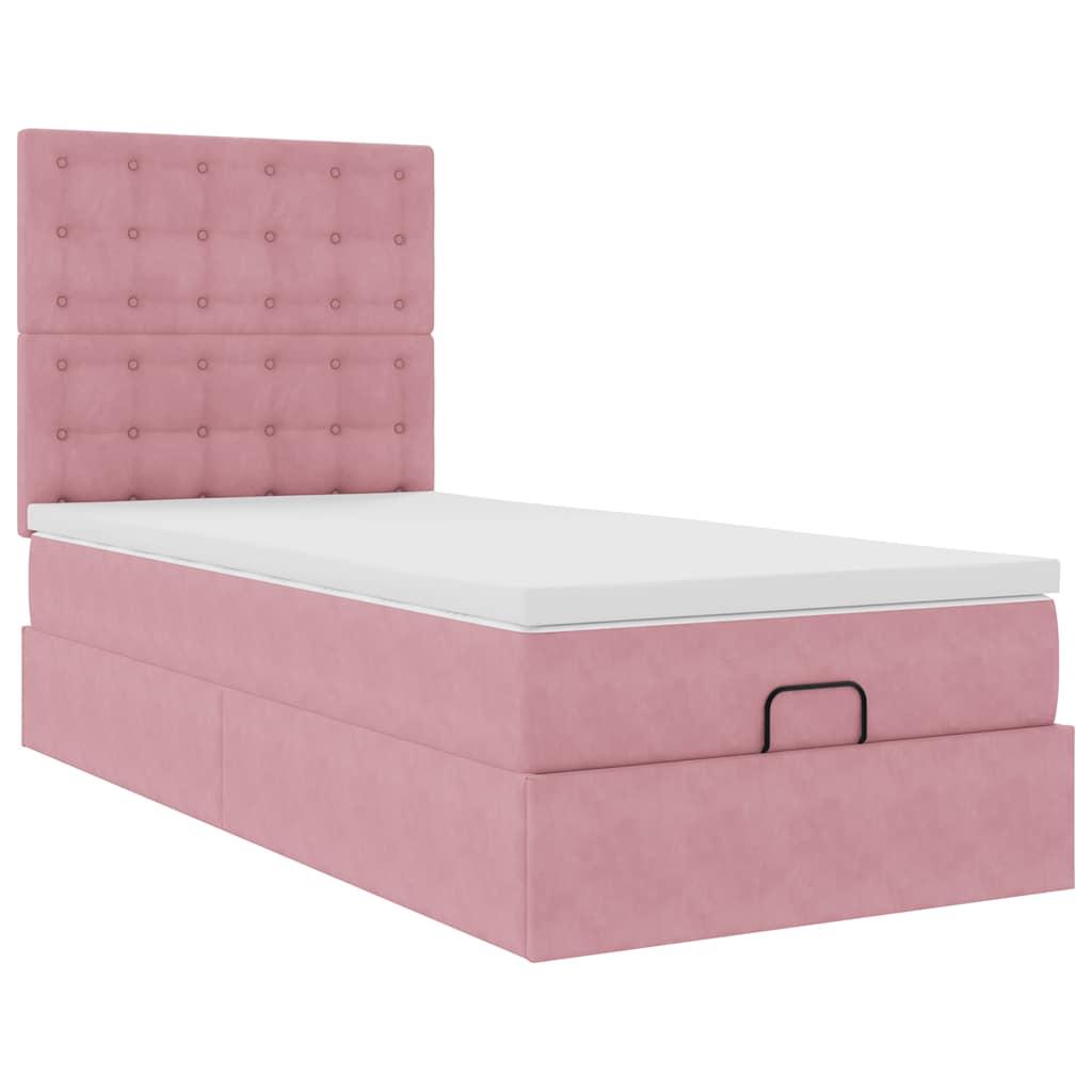 Struttura Letto Pouf con Materassi Rosa 100x200 cm Velluto - homemem39