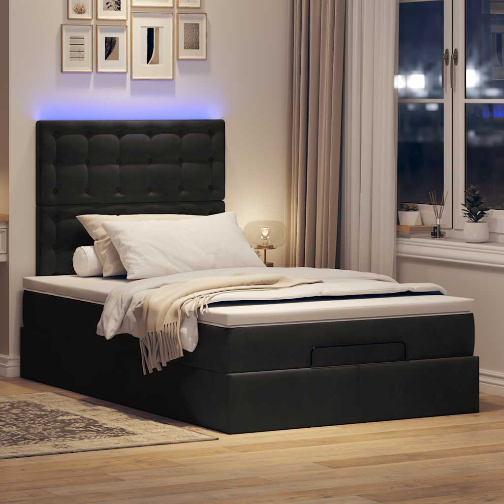Struttura Letto Pouf con Materassi Nero 120x190 cm Velluto | homemem39