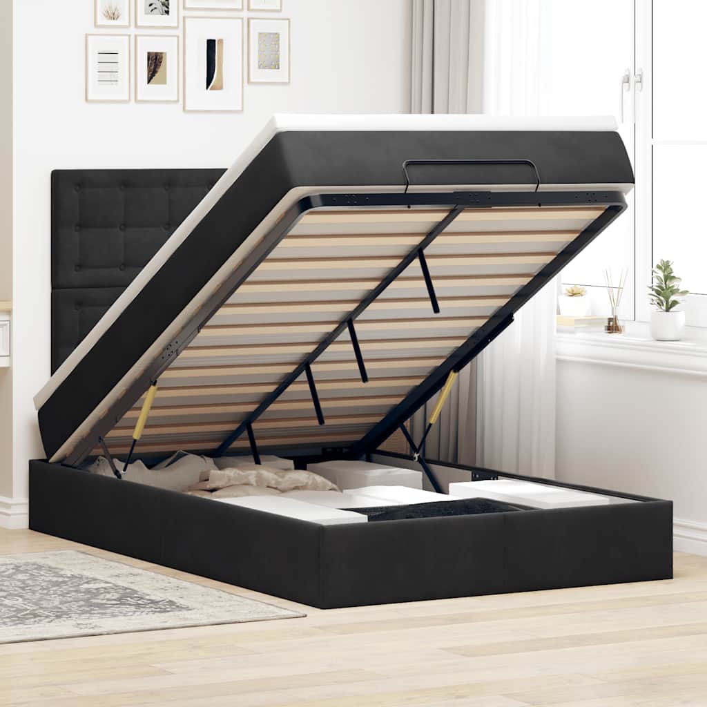Struttura Letto Pouf con Materassi Nero 120x190 cm Velluto | homemem39