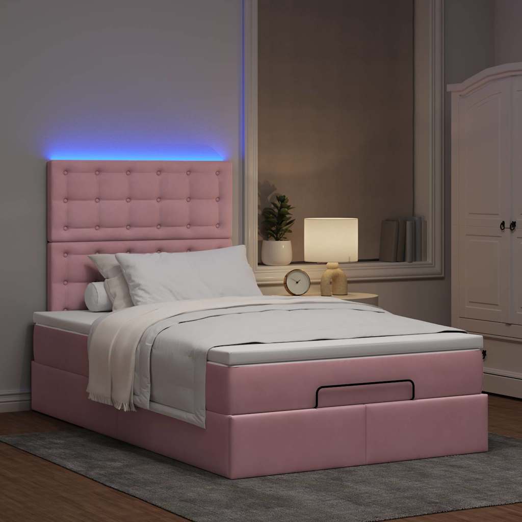 Struttura Letto Pouf con Materassi Rosa 120x190 cm Velluto | homemem39