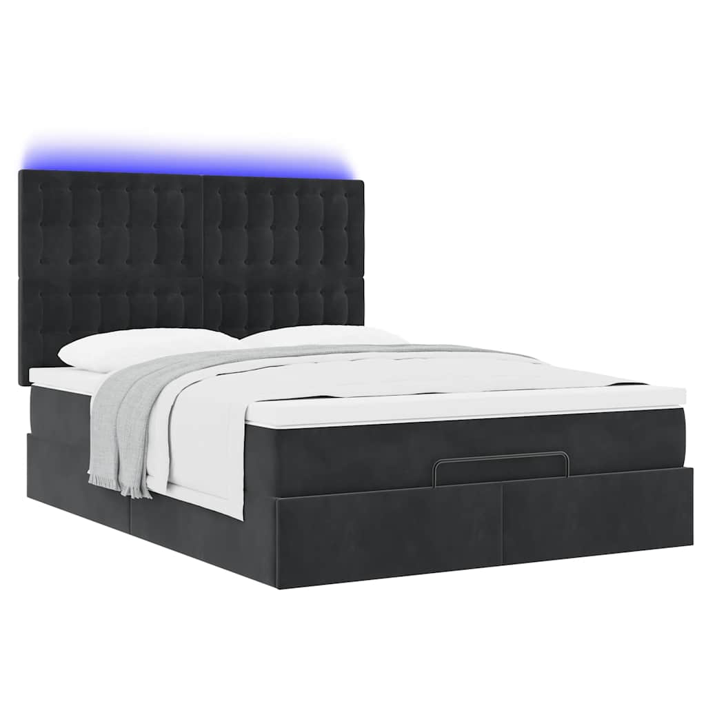 Struttura Letto Pouf con Materassi Nero 140x190 cm in Velluto | homemem39