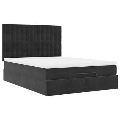 Struttura Letto Pouf con Materassi Nero 140x200 cm in Velluto