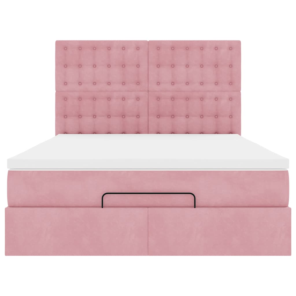 Struttura Letto Pouf con Materassi Rosa 140x200 cm in Velluto